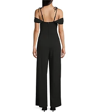 Honey and Rosie Scuba Crepe Off The Shoulder Tie Strap Jumpsuit