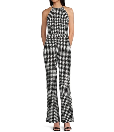 Honey and Rosie Scuba Printed Halter Neck Cut Out Bow Back Jumpsuit