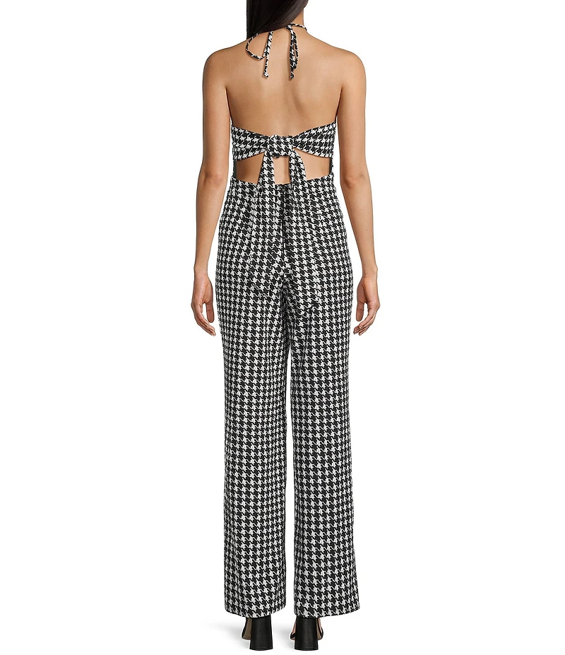 Honey and Rosie Scuba Printed Halter Neck Cut Out Bow Back Jumpsuit
