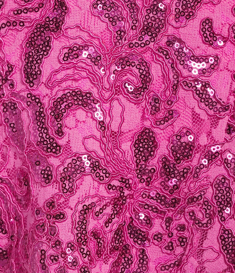 Honey and Rosie Sequin Embroidered Lace Halter V-Neck Tie Back Dress