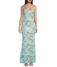 Honey and Rosie Sequin Floral Patterned Scoop Neck Back Cut Out Slip Long Dress