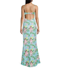 Honey and Rosie Sequin Floral Patterned Scoop Neck Back Cut Out Slip Long Dress