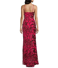 Honey and Rosie Sequin Patterned Straight Neck Side Slit Dress