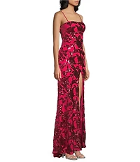 Honey and Rosie Sequin Patterned Straight Neck Side Slit Dress