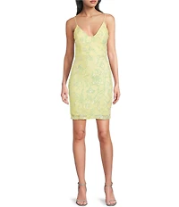 Honey and Rosie Sequin Patterned V-Neck Lace Up Back Dress