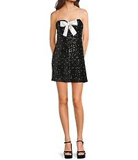 Honey and Rosie Sequin Pearl Bow Front A-Line Slip Dress