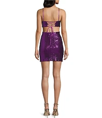 Honey and Rosie Sequin V-Neck Cutout Lace Up Tie Back Dress