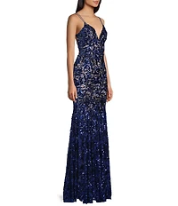 Honey and Rosie Sequins Lace Bungee Strap V-Neck Criss Cross Back Dress