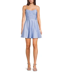 Honey and Rosie Shirred Corseted Bodice Fit And Flare Mini Dress