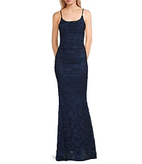 Honey and Rosie Shirred Lace Square Neck Lace Up Back Dress