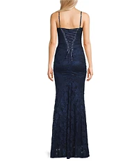 Honey and Rosie Shirred Lace Square Neck Lace Up Back Dress