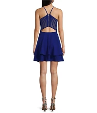 Honey and Rosie Sleeveless Illusion Mesh Bralette Back Fit-And-Flare Mini Dress