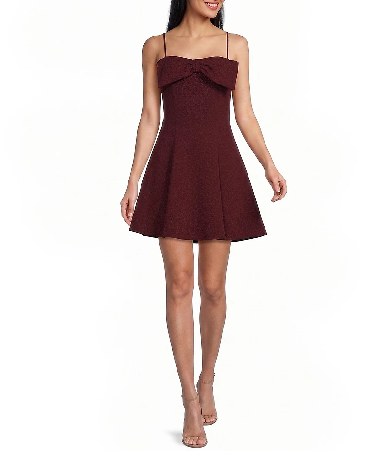 Honey and Rosie Solid Scuba Crepe Bow Front A-Line Dress