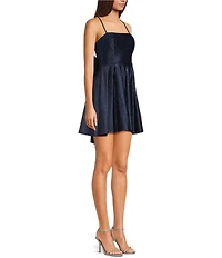 Honey and Rosie Spaghetti Strap A-Line Pleated Glitter Dress