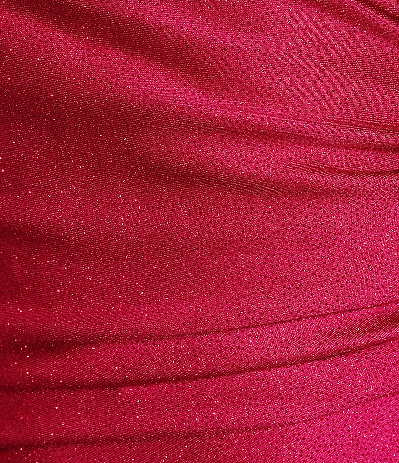 Honey and Rosie Spaghetti Strap Asymmetrical Hem Faux-Wrap Shimmery Stretch Satin Dress
