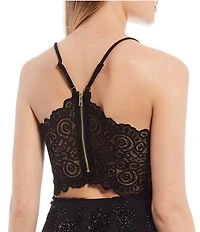 Honey and Rosie Spaghetti Strap Lace Bra-Back Eyelash Double Hem Fit & Flare Mini Dress