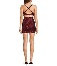 Honey and Rosie Spaghetti Strap Lace Bra-Back Eyelash Double Hem Fit & Flare Mini Dress