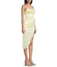 Honey and Rosie Spaghetti Strap Cowl Neck Pleated Waist Dress