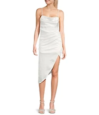 Honey and Rosie Spaghetti Strap Cowl Neck Pleated Waist Dress