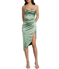 Honey and Rosie Spaghetti Strap Cowl Neck Pleated Waist Dress