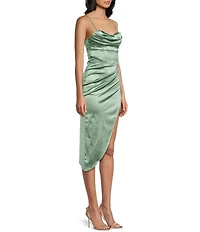 Honey and Rosie Spaghetti Strap Cowl Neck Pleated Waist Dress