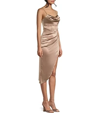 Honey and Rosie Spaghetti Strap Cowl Neck Pleated Waist Dress