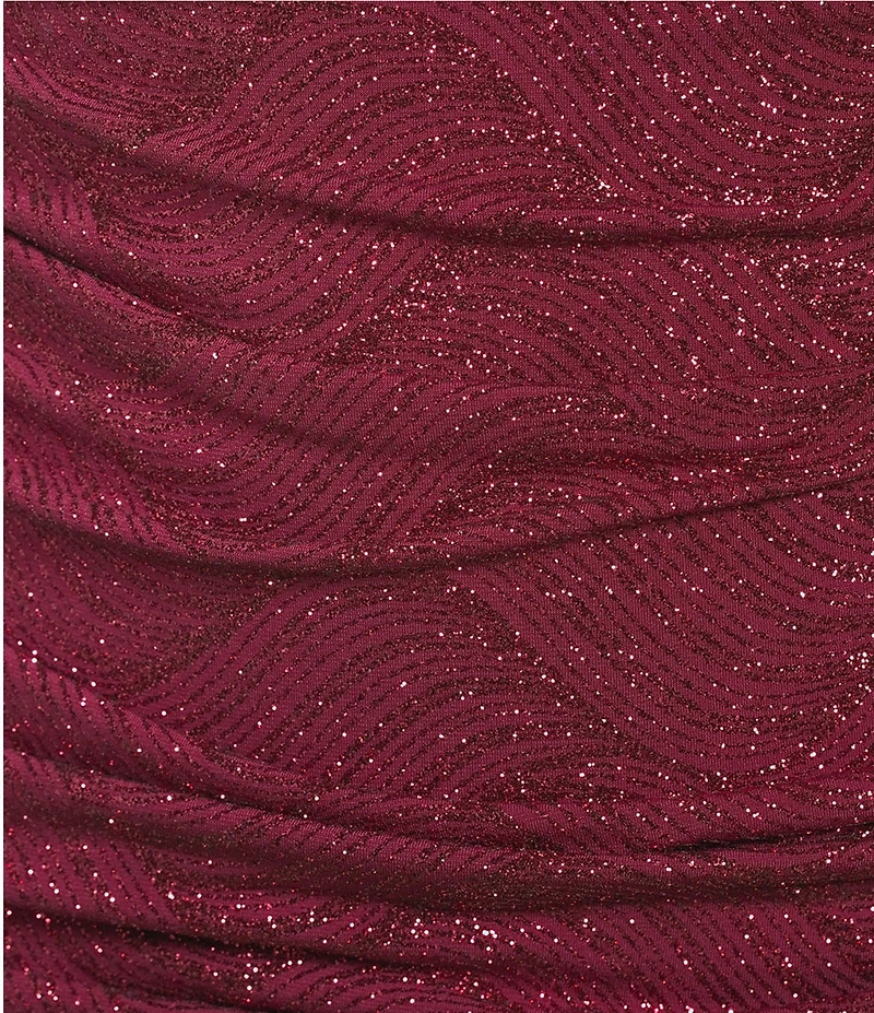 Honey and Rosie Glitter Patterned Cowl Neck Spaghetti Strap Fitted Shirred Dress