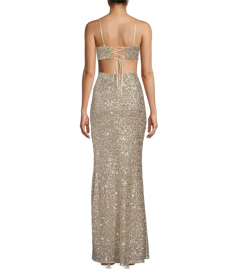 Honey and Rosie Spaghetti Strap Sequin Mermaid Shaped Grown