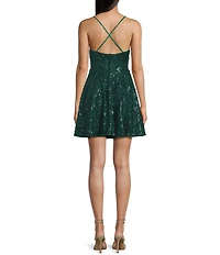 Honey and Rosie Spaghetti Strap Sleeveless Fit And Flare Short Sequin Dress