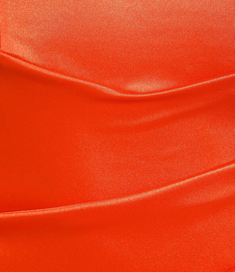 Honey and Rosie Spaghetti-Strap Square-Neck Faux-Wrap Slit Hem Stretch Satin Long Dress