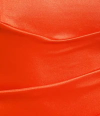 Honey and Rosie Spaghetti-Strap Square-Neck Faux-Wrap Slit Hem Stretch Satin Long Dress