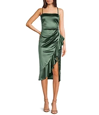Honey and Rosie Spaghetti Strap Square Neck Ruffle Dress