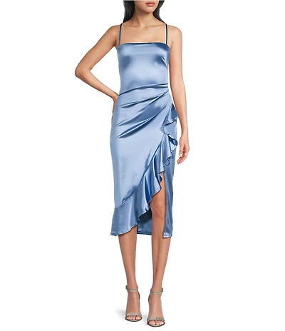 Honey and Rosie Spaghetti Strap Square Neck Ruffle Dress