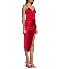 Honey and Rosie Spaghetti Strap Surplus A-Symmetric Wrap Dress