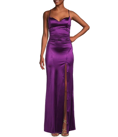 Honey and Rosie Spaghetti Strap V-Neck Royal Sateen Dress