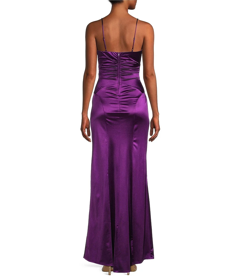 Honey and Rosie Spaghetti Strap V-Neck Royal Sateen Dress