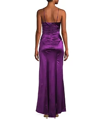 Honey and Rosie Spaghetti Strap V-Neck Royal Sateen Dress