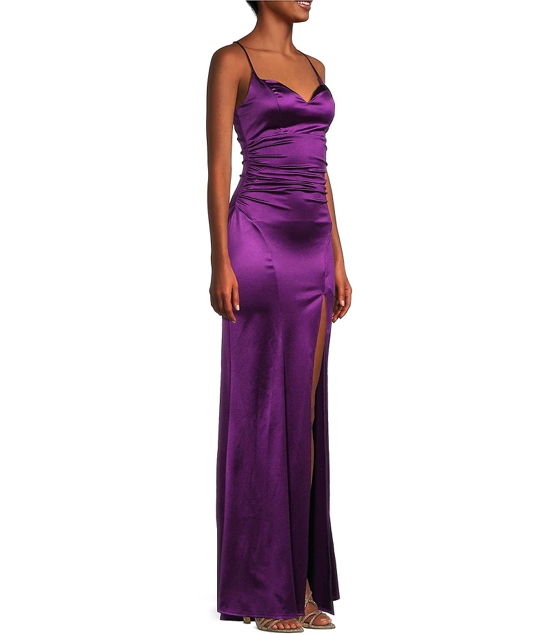 Honey and Rosie Spaghetti Strap V-Neck Royal Sateen Dress