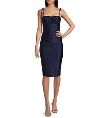 Honey and Rosie Spaghetti Tie Strap Shirred Midi Dress