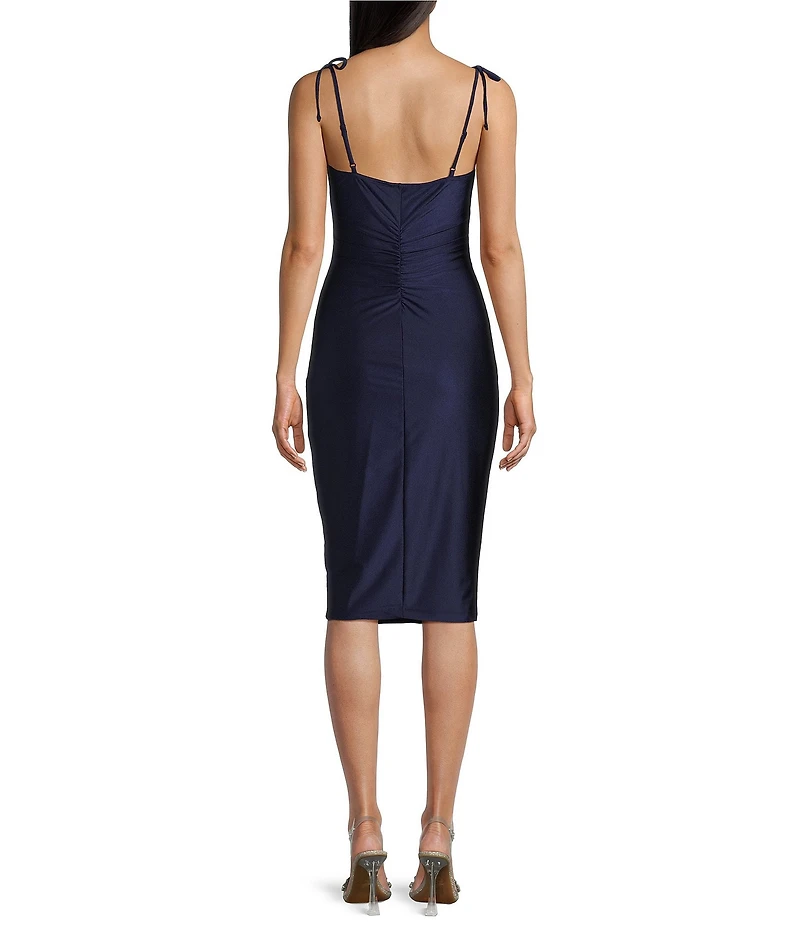 Honey and Rosie Spaghetti Tie Strap Shirred Midi Dress