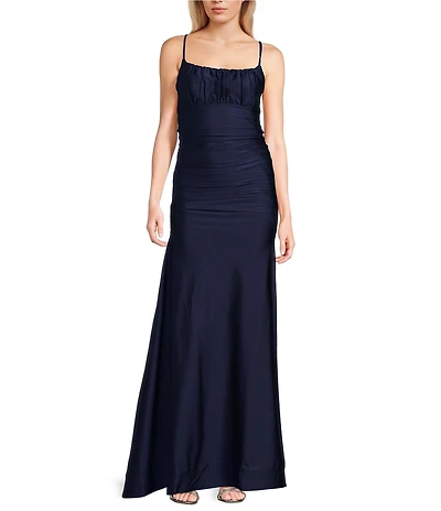 Honey and Rosie Square Neck Adjustable Strap Shirred Gown