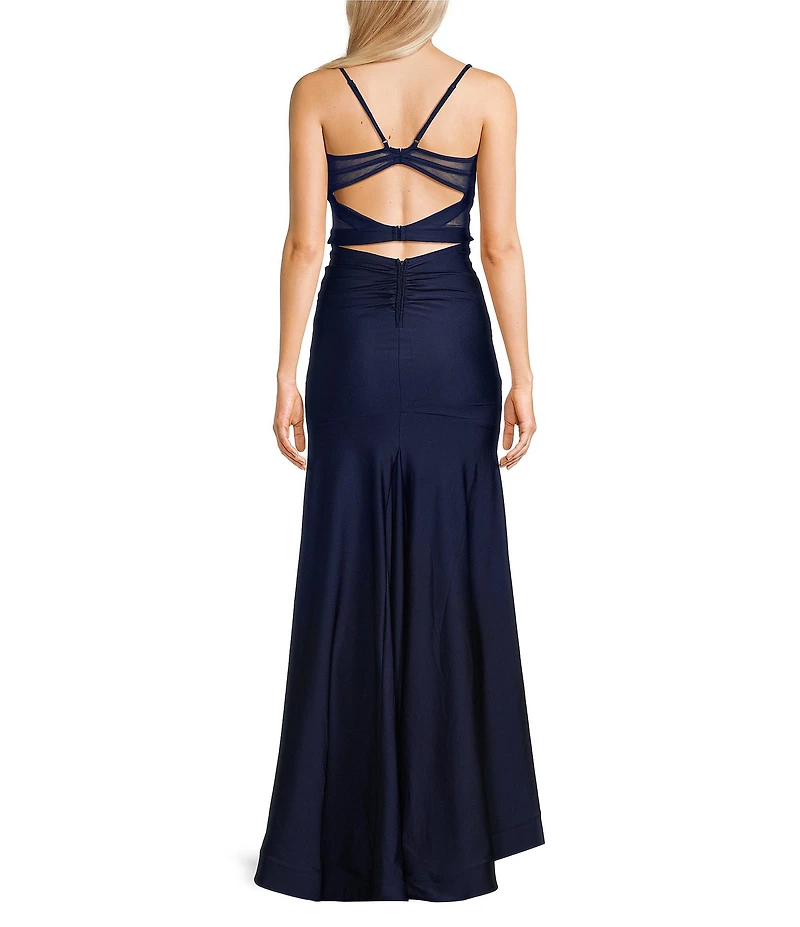 Honey and Rosie Square Neck Adjustable Strap Shirred Gown