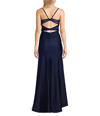 Honey and Rosie Square Neck Adjustable Strap Shirred Gown