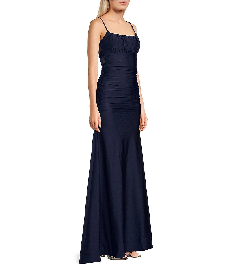 Honey and Rosie Square Neck Adjustable Strap Shirred Gown