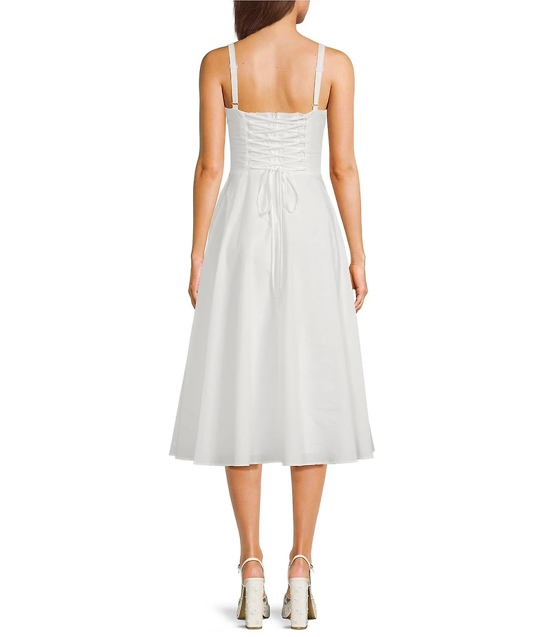 Honey and Rosie Square Neck Corseted Lace Up Back Midi Dress