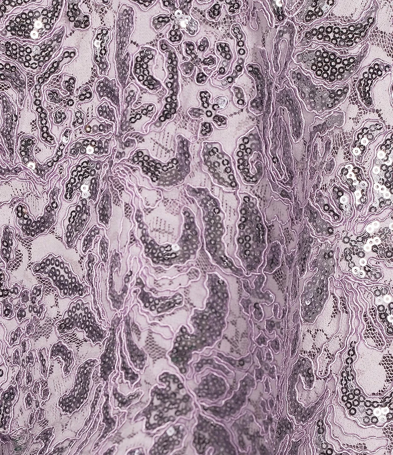 Honey and Rosie Square Neck Double Layer Skirt Ruffle Detail Sequin Embroidery Lace Mesh Dress
