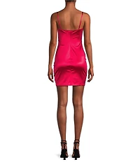 Honey and Rosie Square Neck Faux Wrap Satin Dress