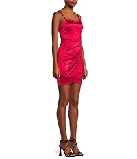 Honey and Rosie Square Neck Faux Wrap Satin Dress