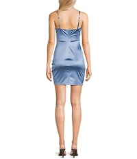 Honey and Rosie Square Neck Faux Wrap Satin Dress