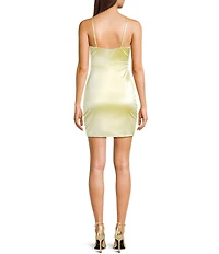 Honey and Rosie Square Neck Faux Wrap Satin Dress